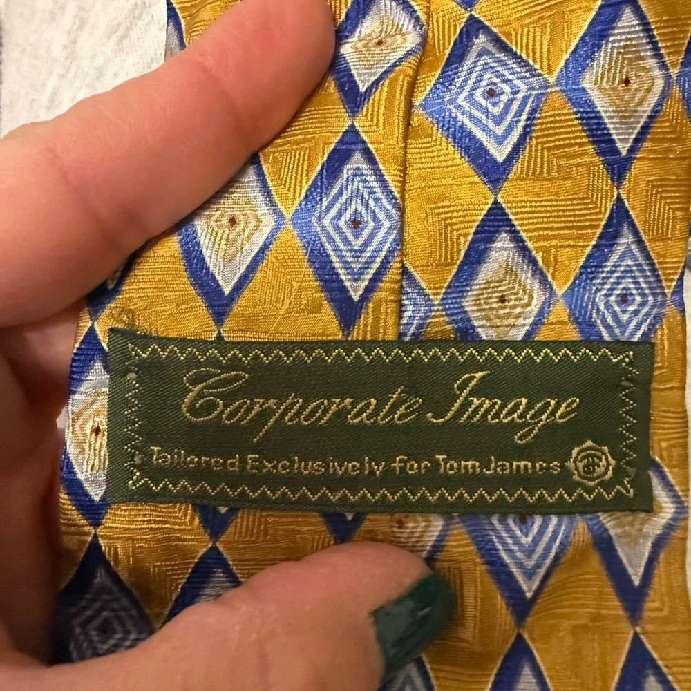 Corporate Image For Tom James Silk Geometric Patterned Tie in Blue and Gold